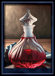 Crystal decanter with red liquid