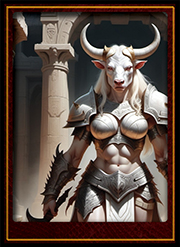 Pale female minotaur warlock